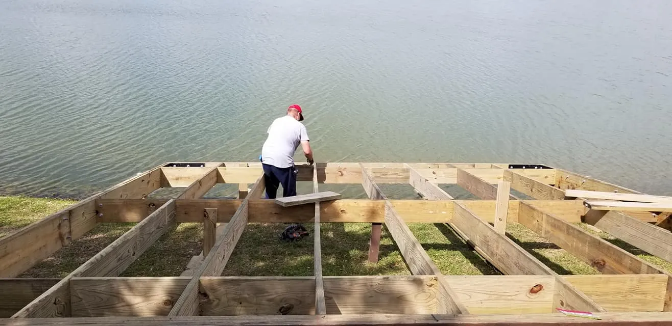 Joist frame ready to box in PermaFloat floats